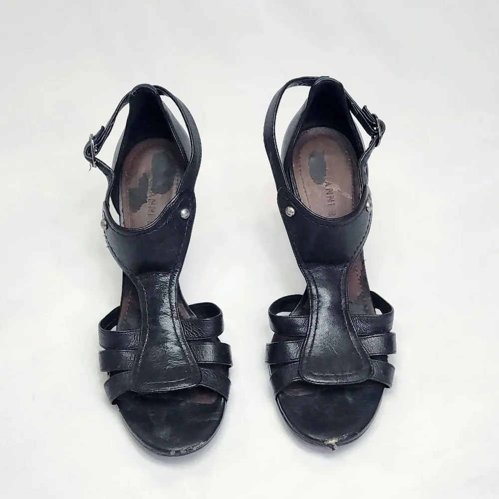 Gianni Bini Black Leather Strappy Heels